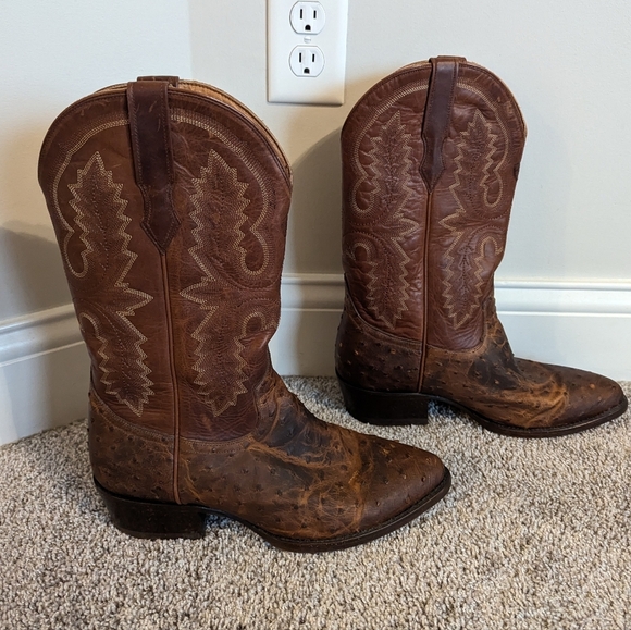 Ariat Circuit R Toe Full Quill Ostrich Brown Boots sz 10.5 EE - Picture 2 of 11